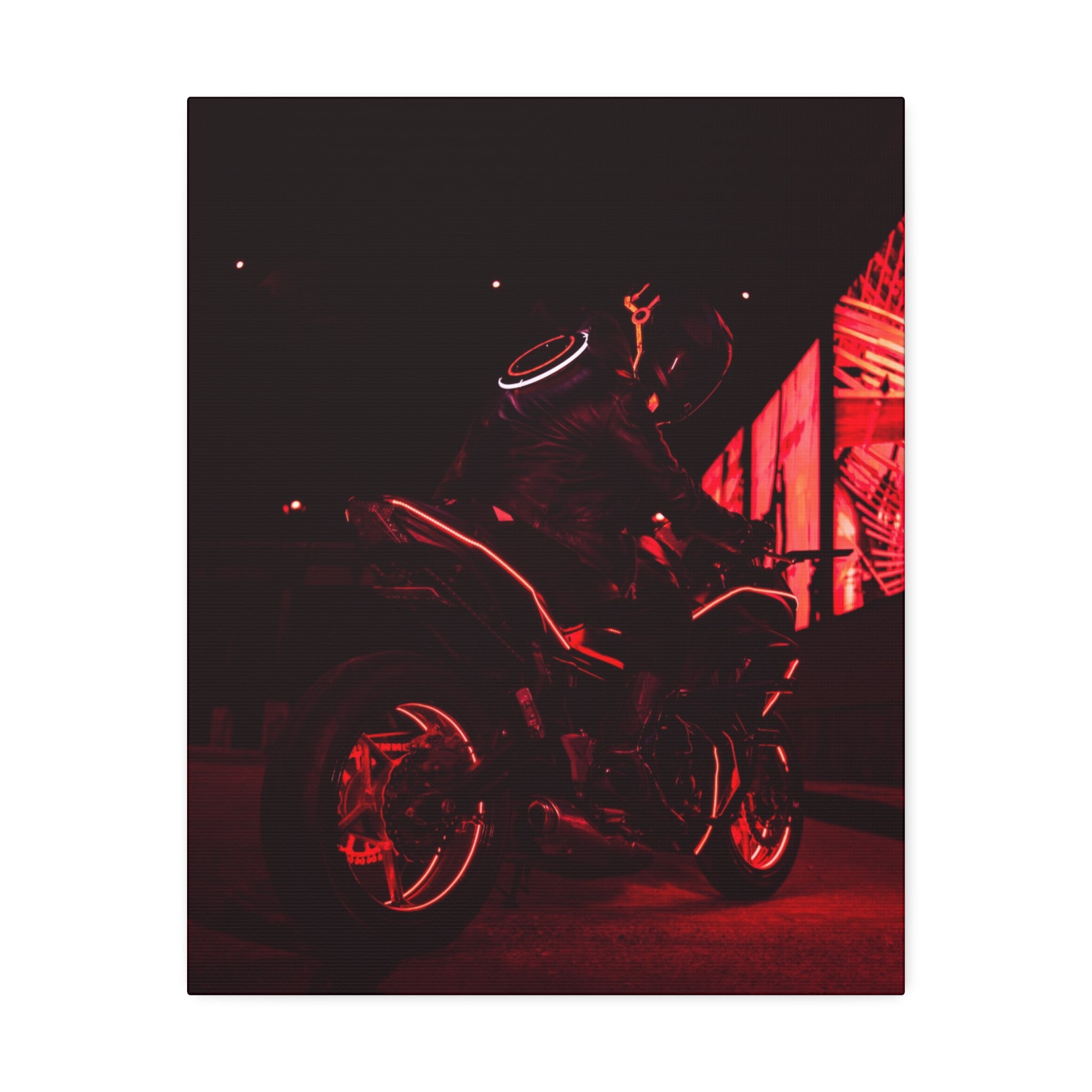 Neon Motorcycle Nightscape Canvas