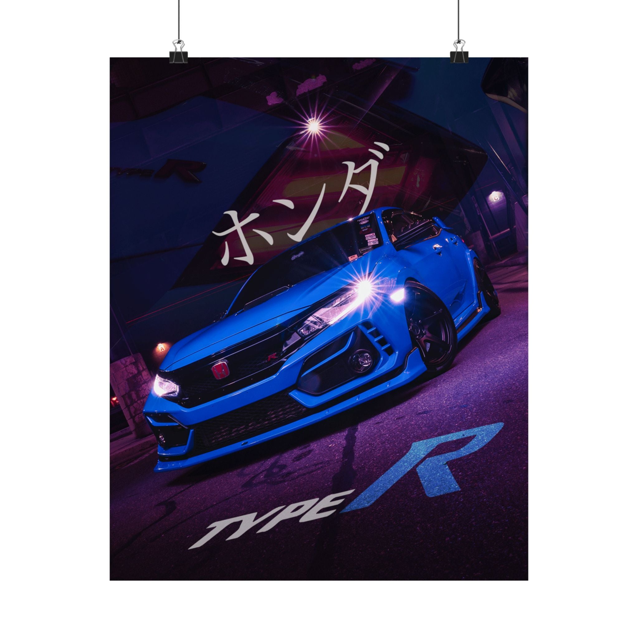 Blue Honda Civic Japanese Kanji Poster