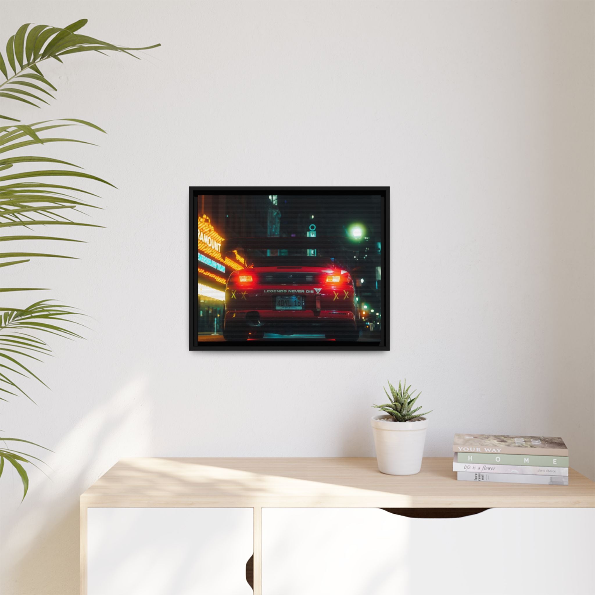 "Legends Never Die" Neon City Night Framed Canvas