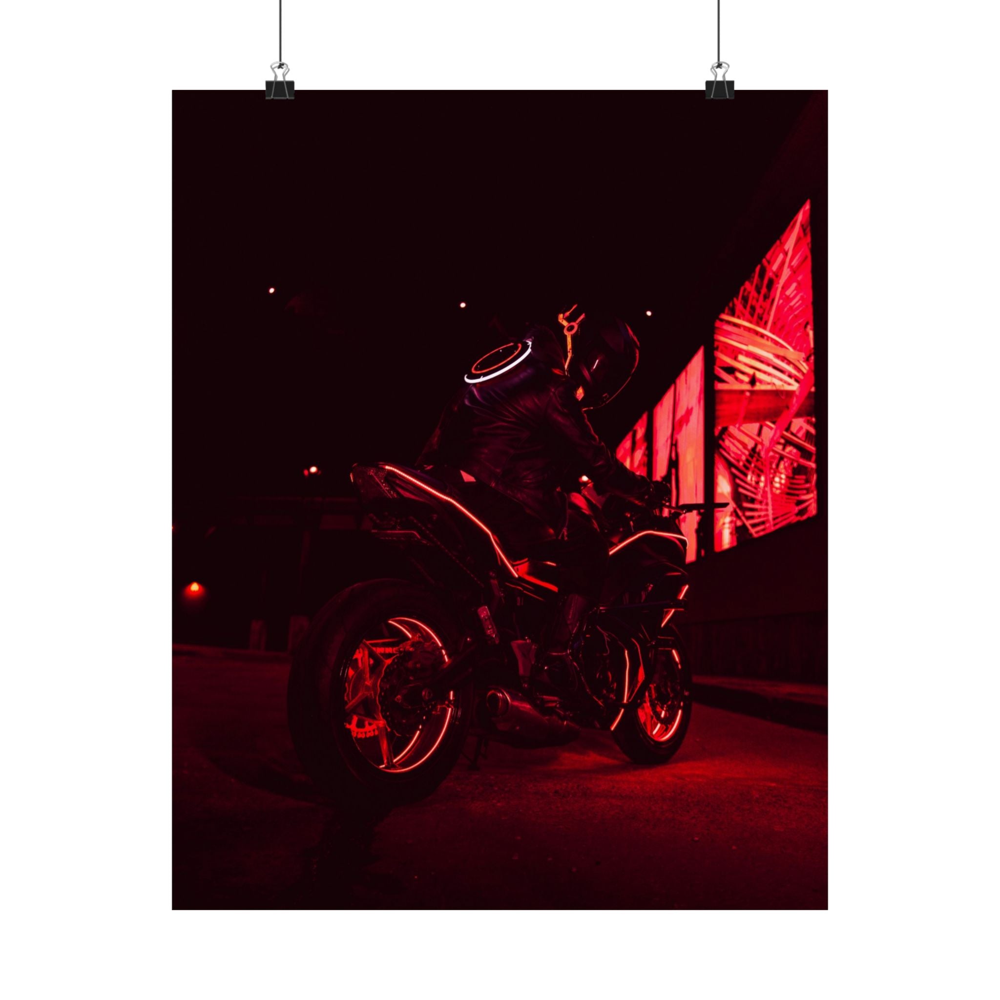 Neon Motorcycle Nightscape Poster