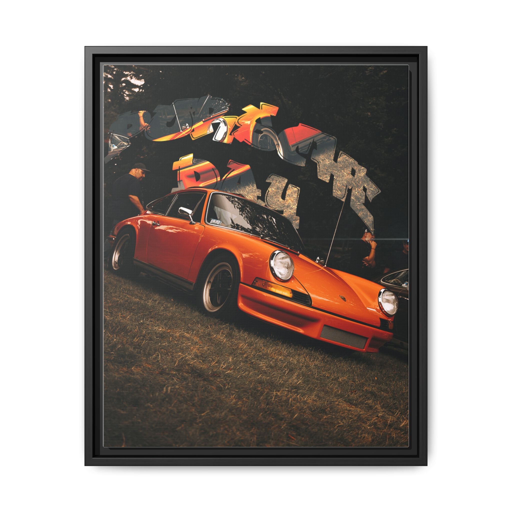 Vintage Orange Porsche at Car Show Framed Canvas