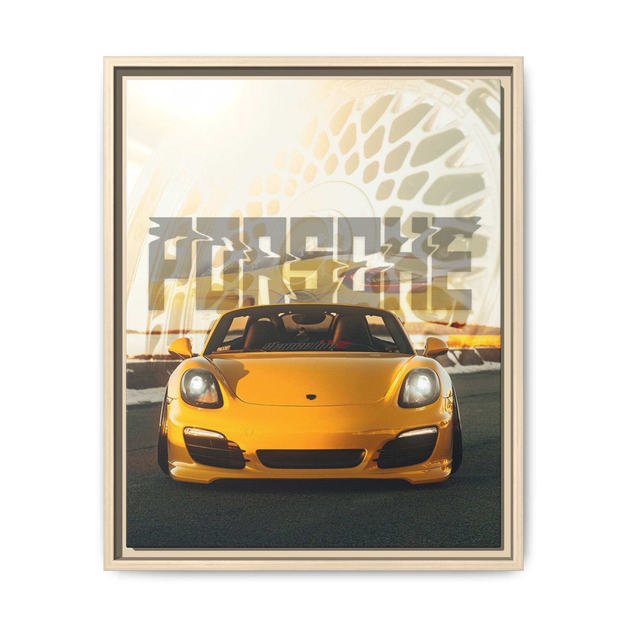 Yellow Porsche Urban Drive Framed Canvas