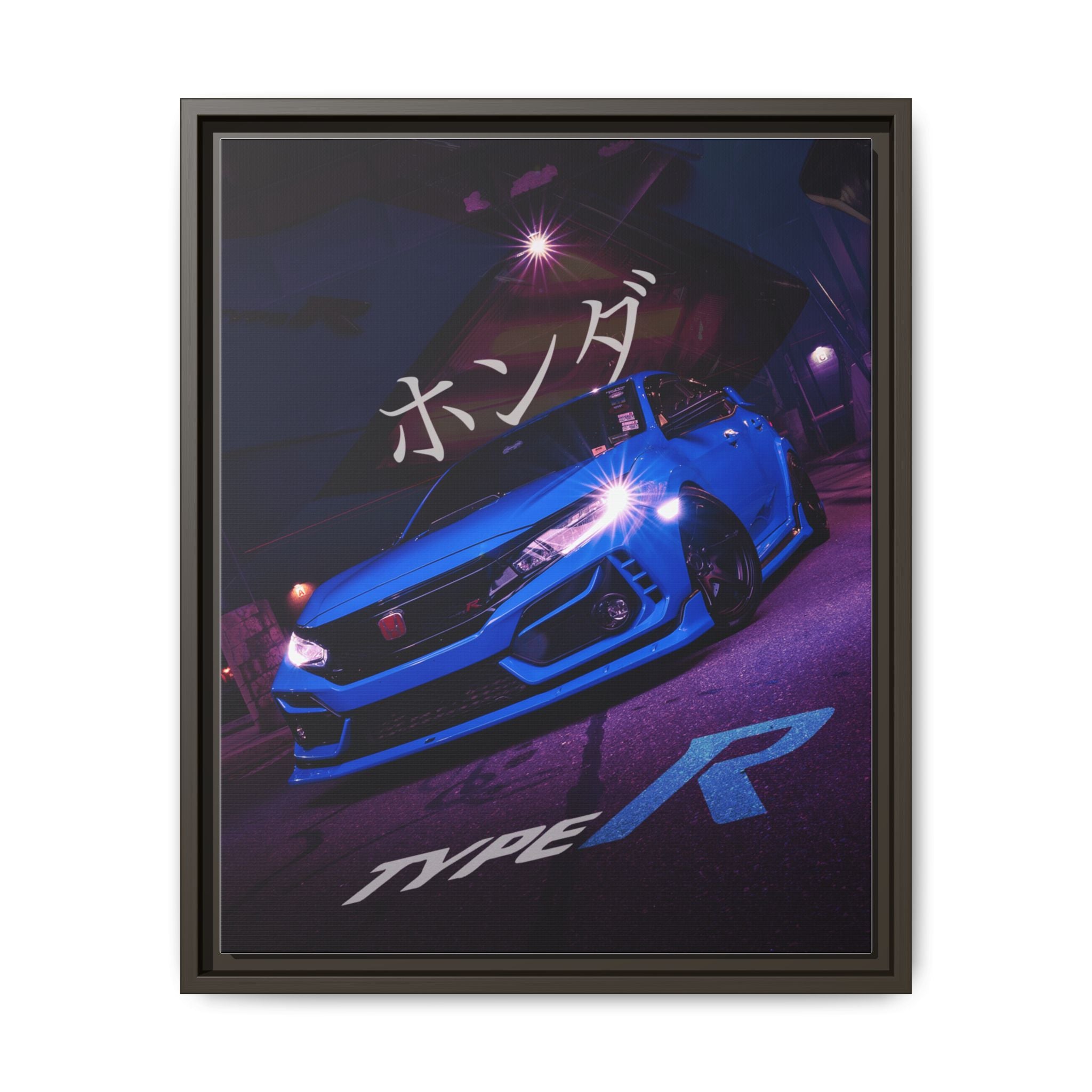 Blue Honda Civic Japanese Kanji Framed Canvas