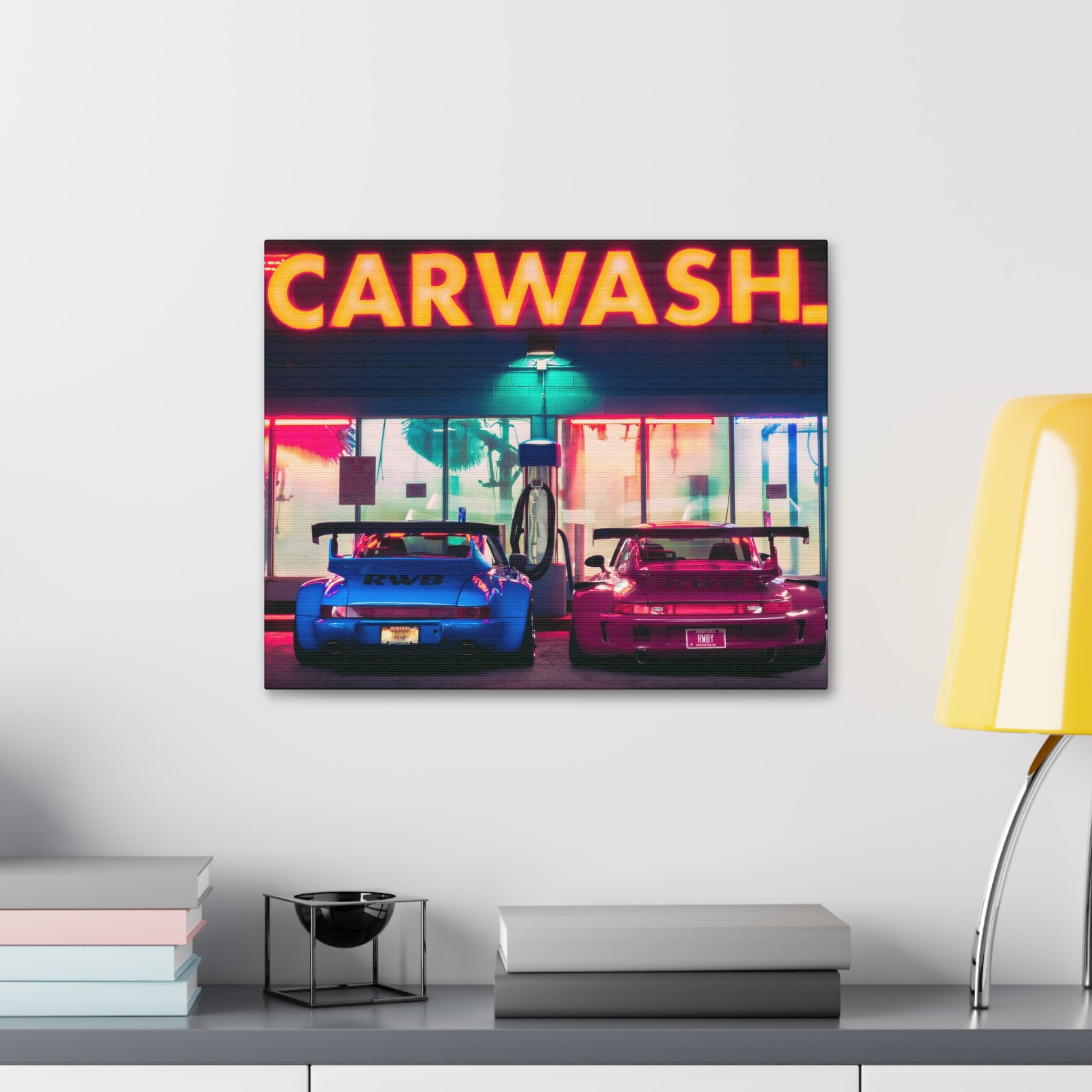 Retro Nighttime Porsche Car Wash Canvas