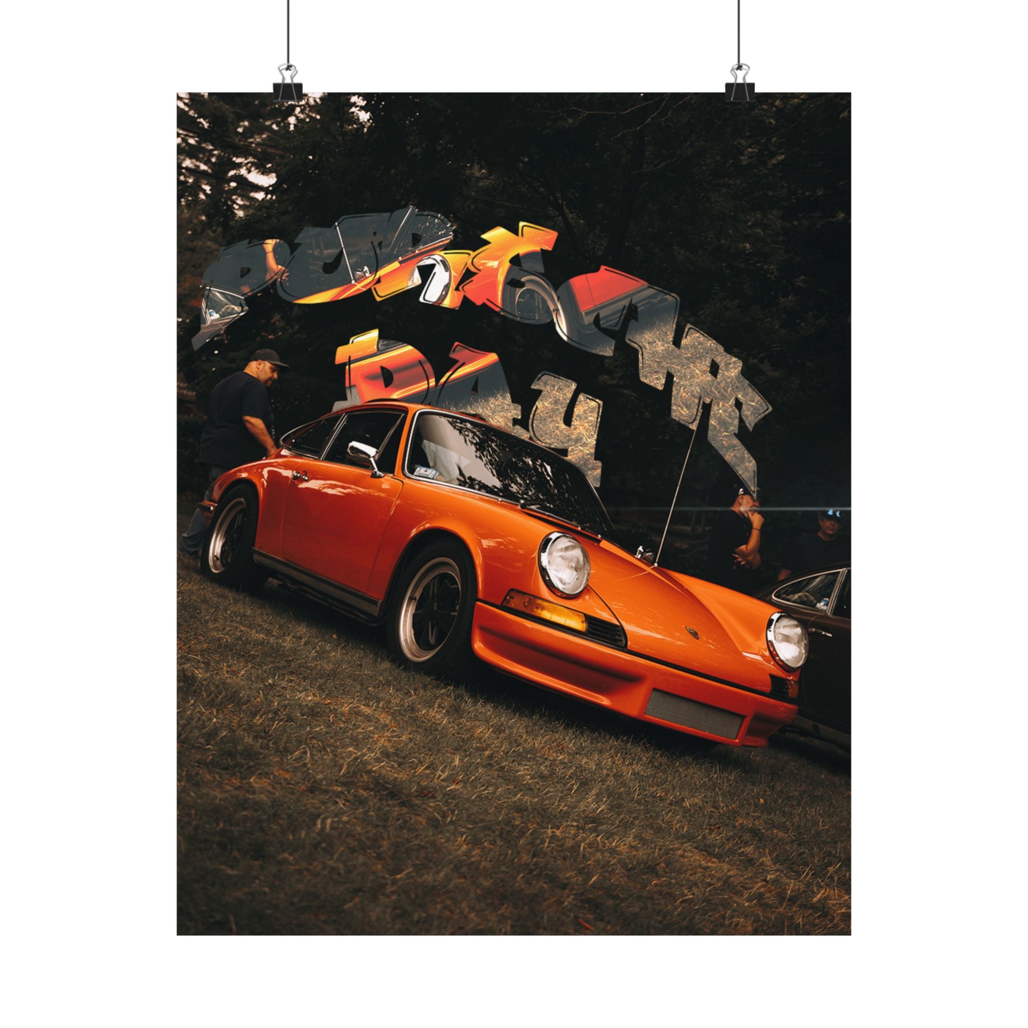 Vintage Orange Porsche at Car Show Poster