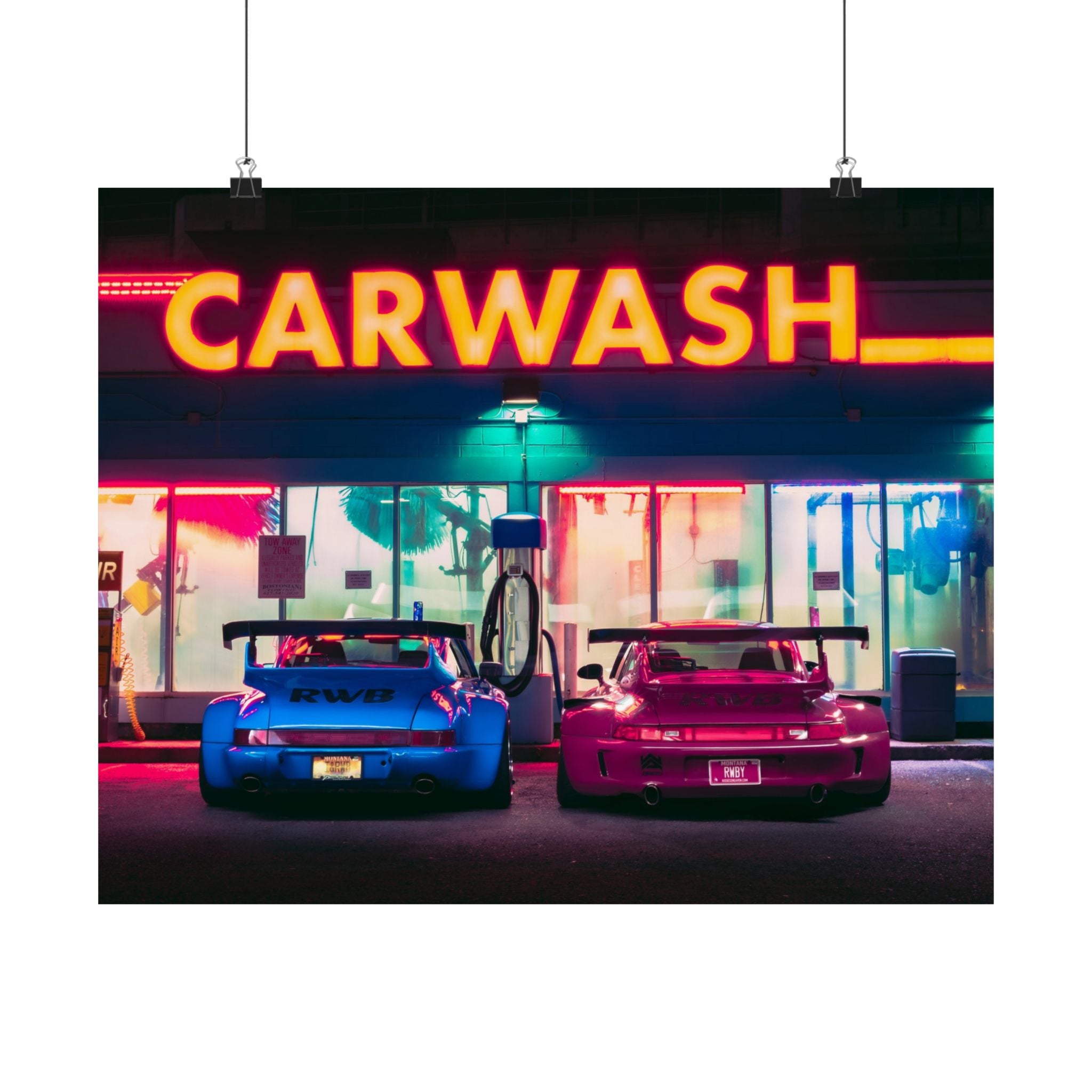 Retro Nighttime Porsche Car Wash Poster