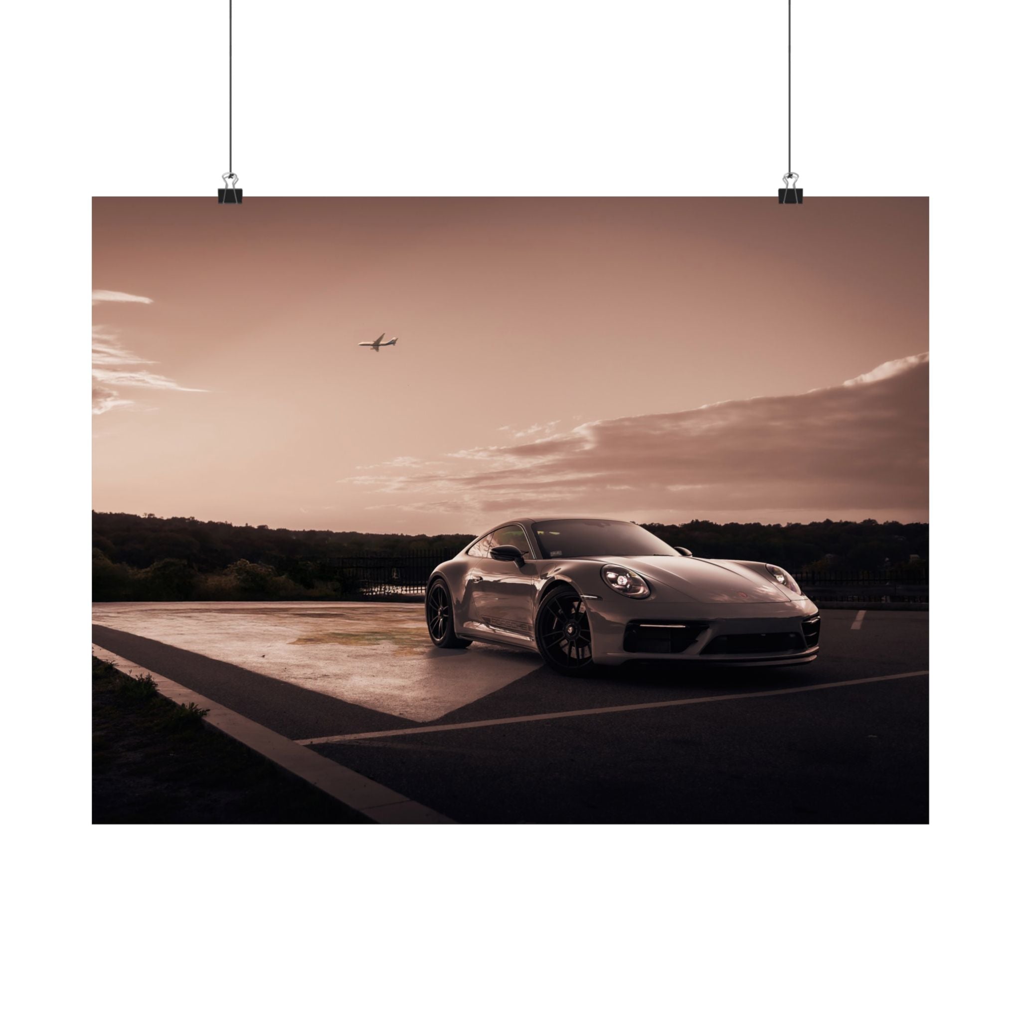 Porsche 911  Sepia Airport Runway Poster
