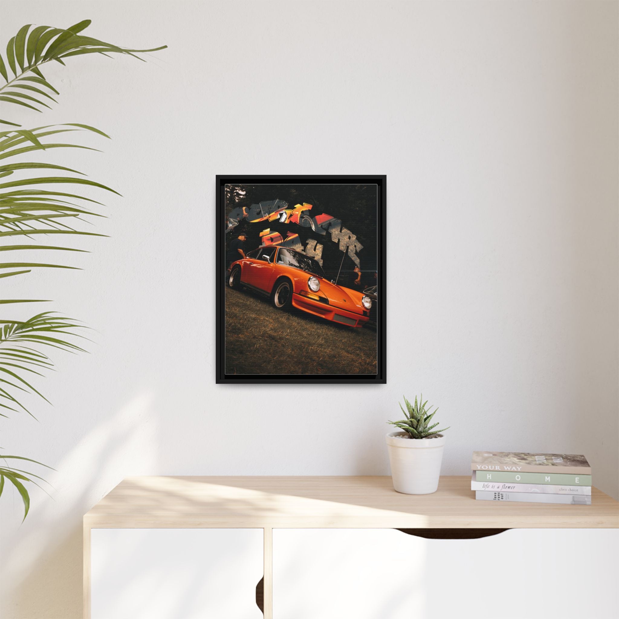Vintage Orange Porsche at Car Show Framed Canvas
