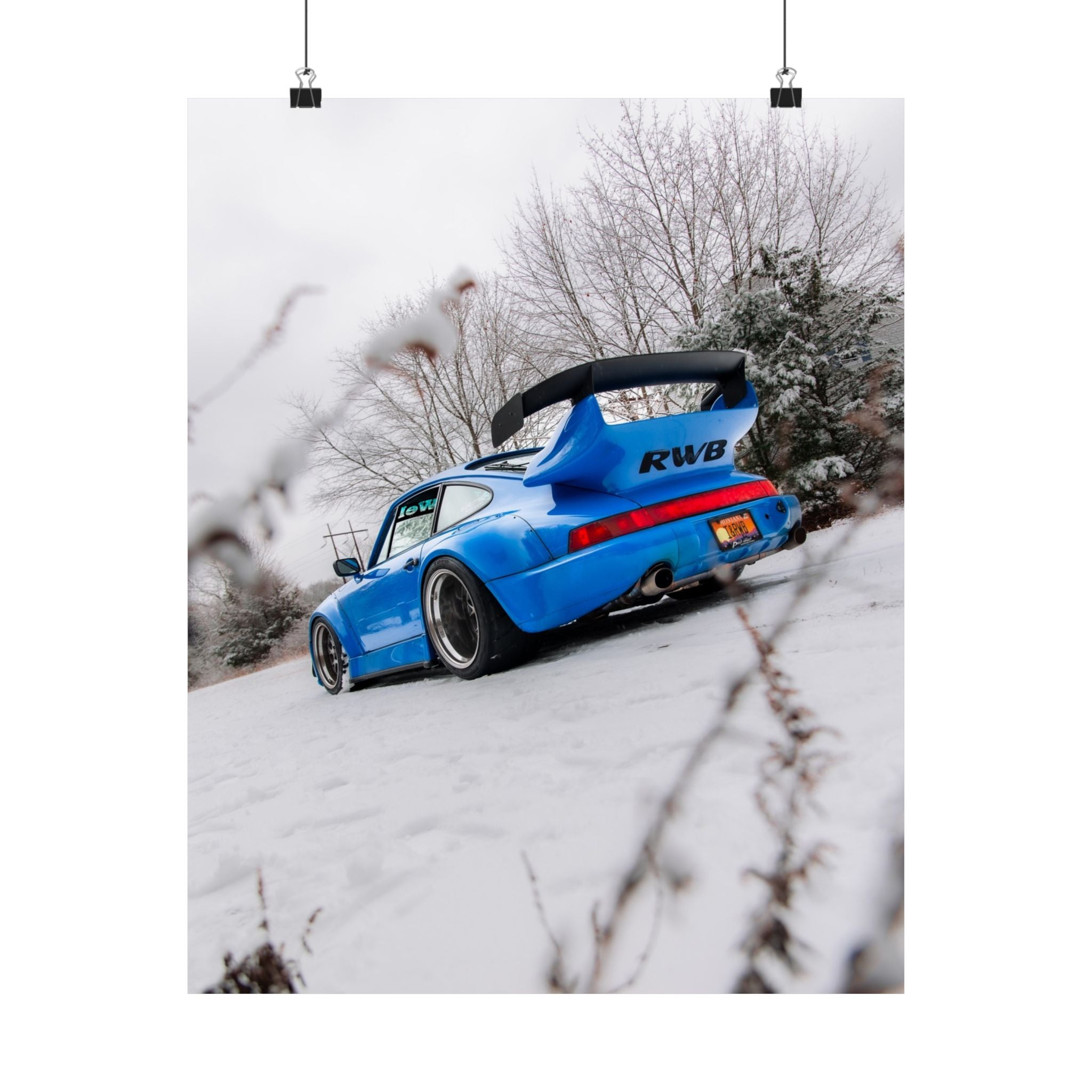 Blue RWB Porsche in Snow Poster