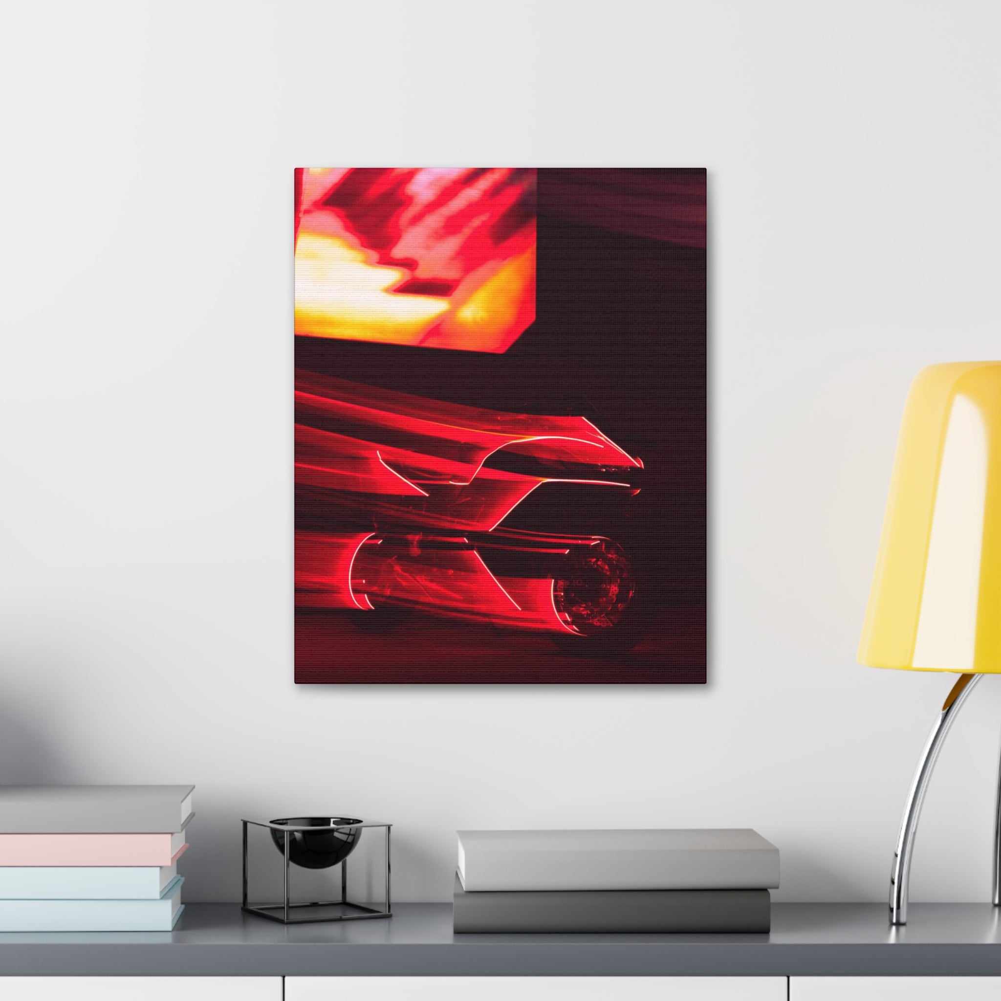 Abstract Red Light Motorcycle Canvas