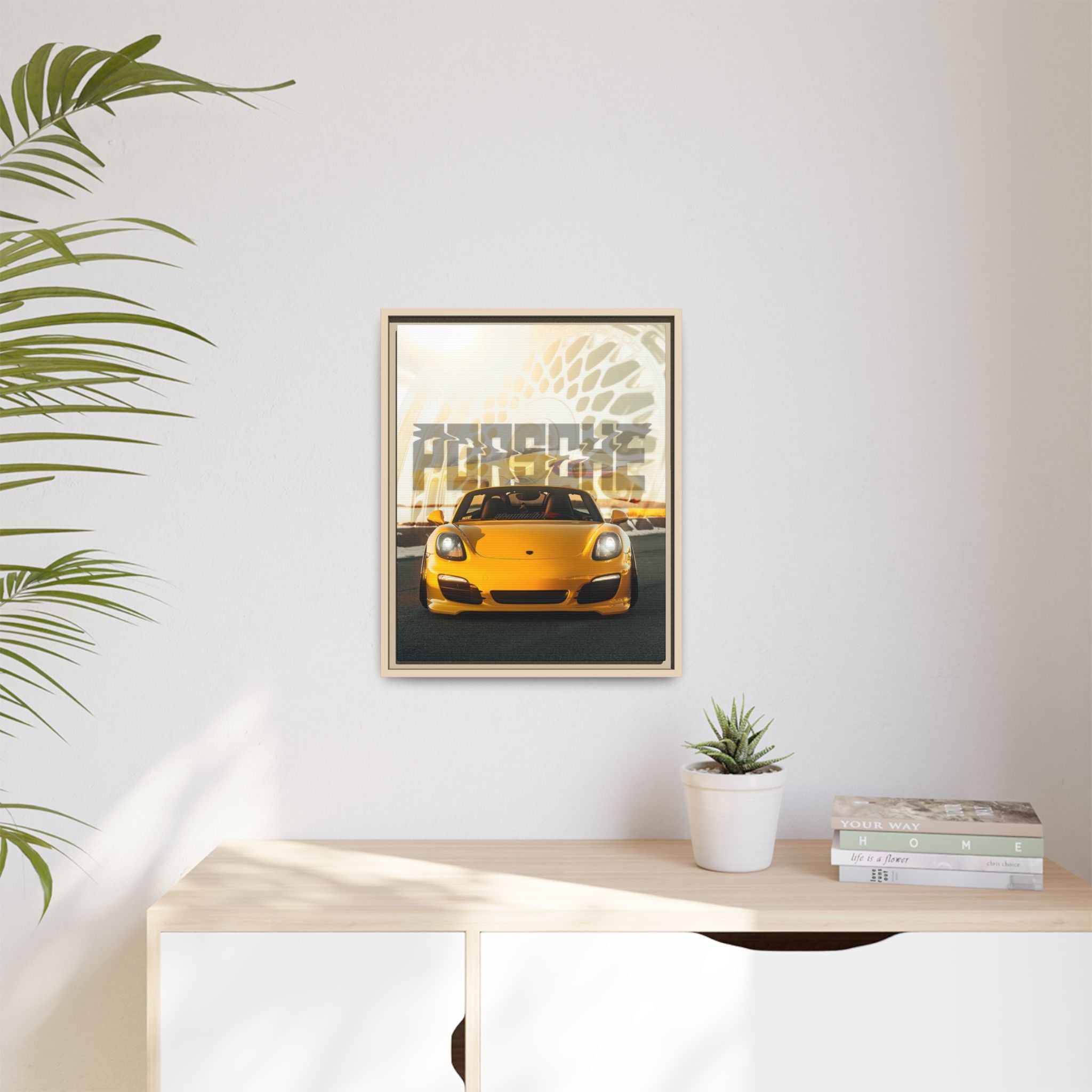 Yellow Porsche Urban Drive Framed Canvas