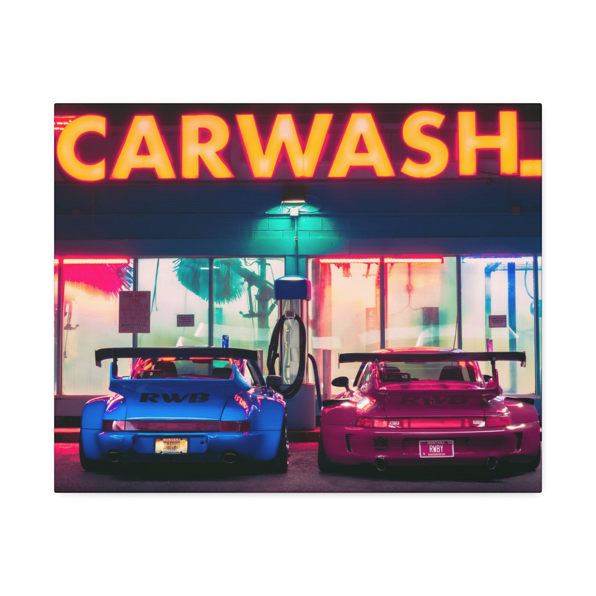 Retro Nighttime Porsche Car Wash Canvas