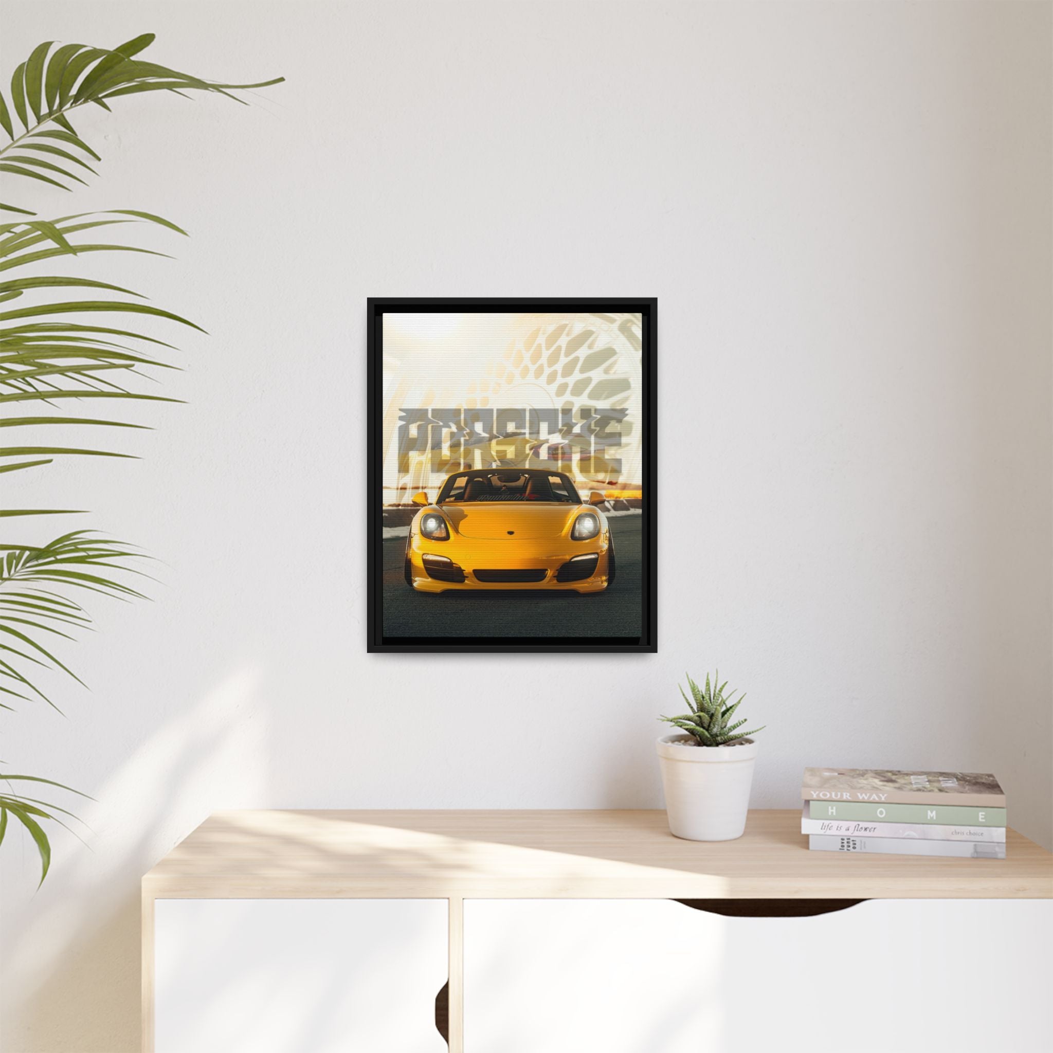 Yellow Porsche Urban Drive Framed Canvas