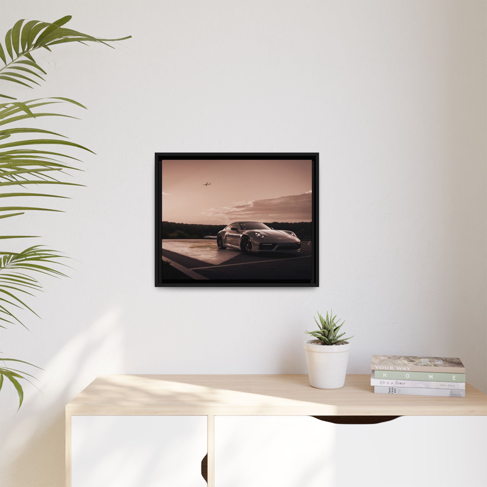 Porsche 911  Sepia Airport Runway Framed Canvas