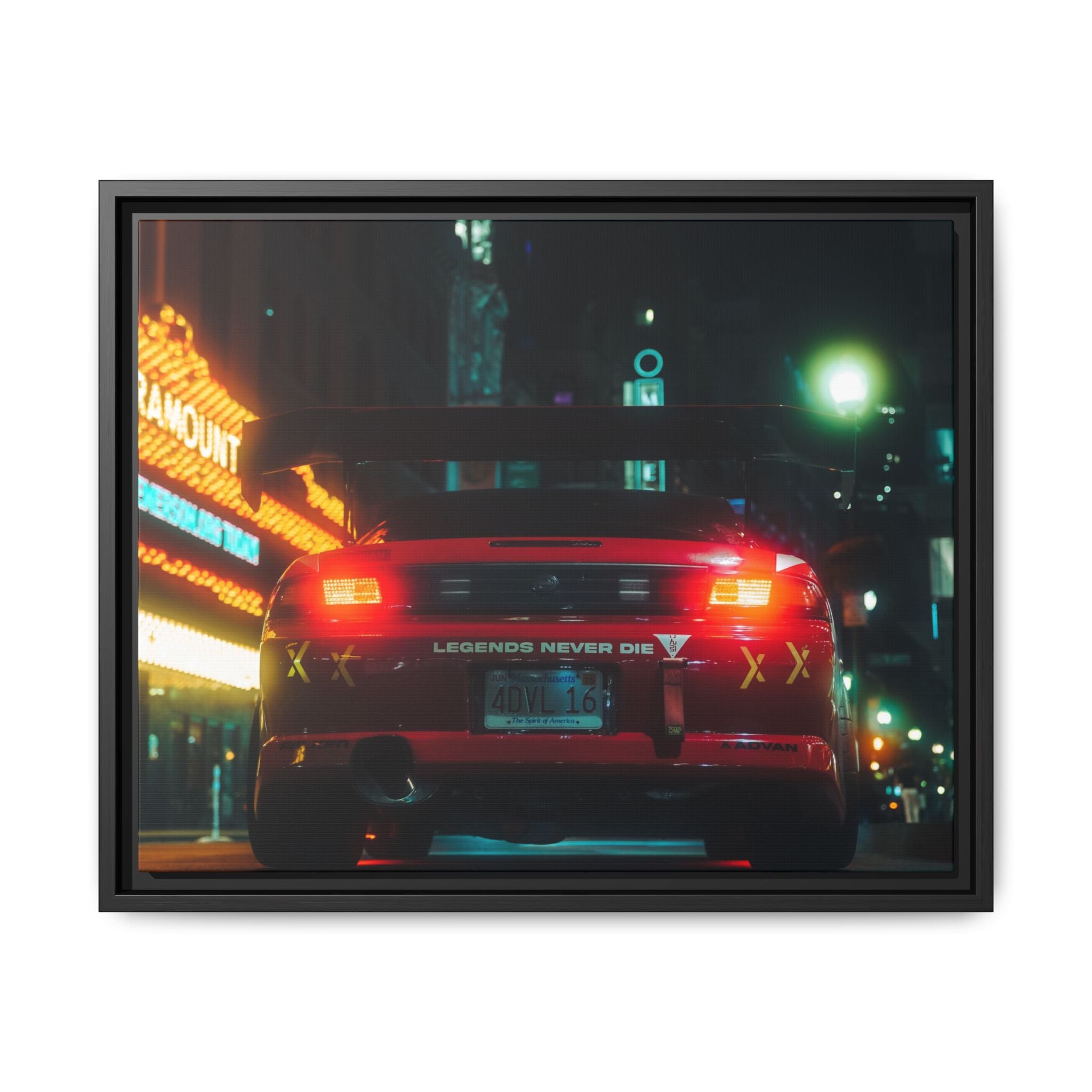 "Legends Never Die" Neon City Night Framed Canvas