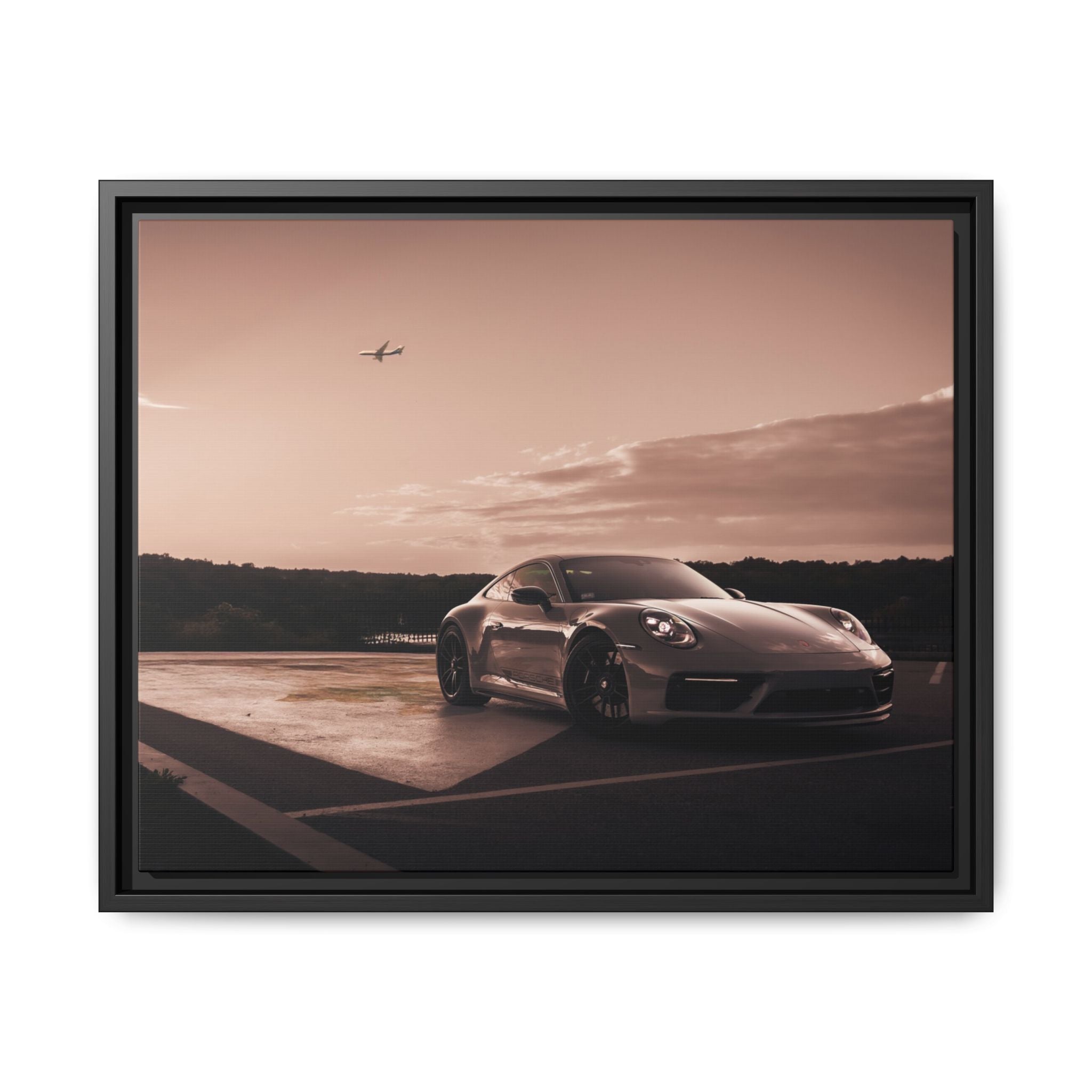 Porsche 911  Sepia Airport Runway Framed Canvas