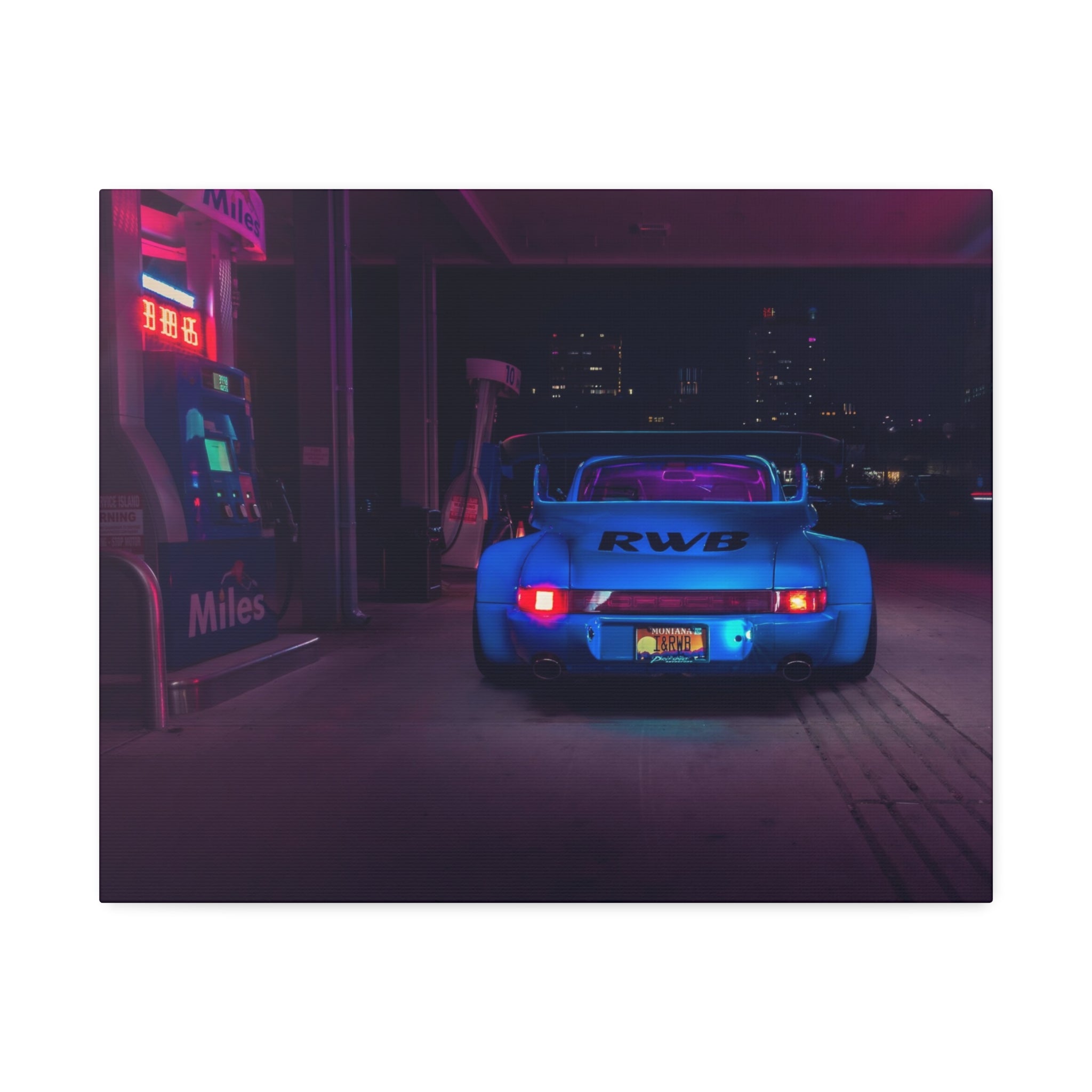 Retro Blue RWB Porsche Canvas