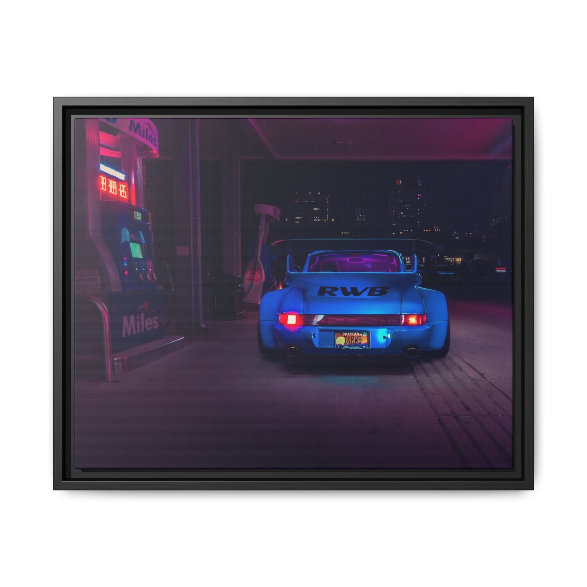Retro Blue RWB Porsche Framed Canvas