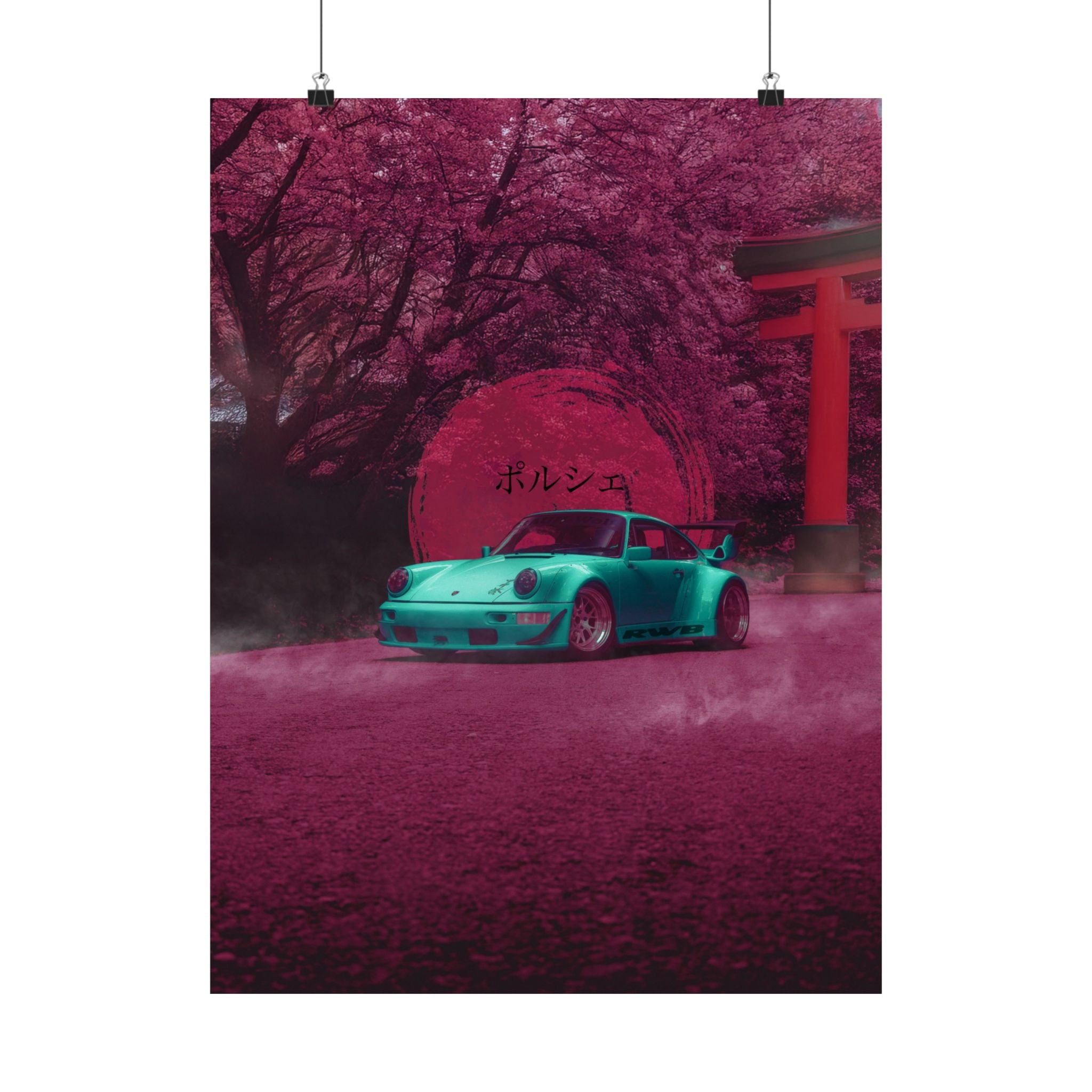 Teal Porsche in Sakura Dream Poster