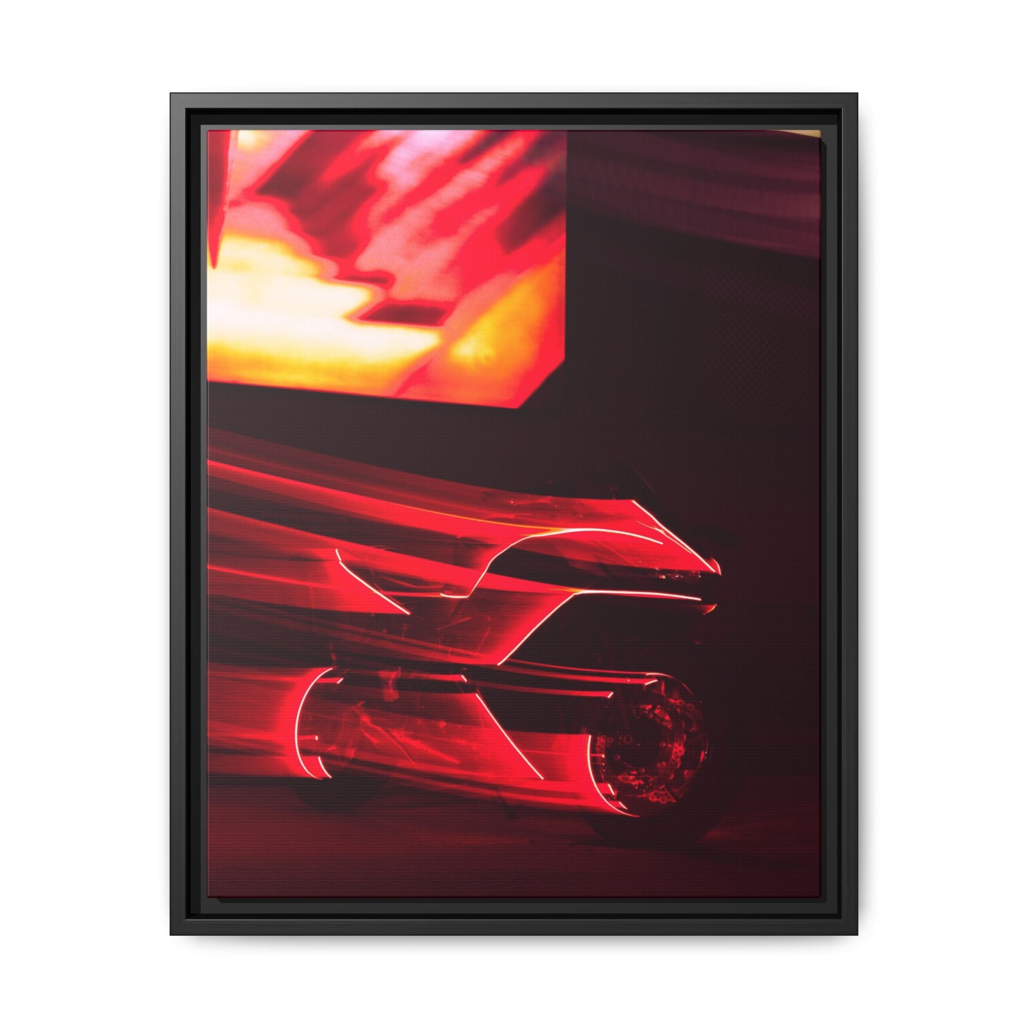 Abstract Red Light Motorcycle Framed Canvas