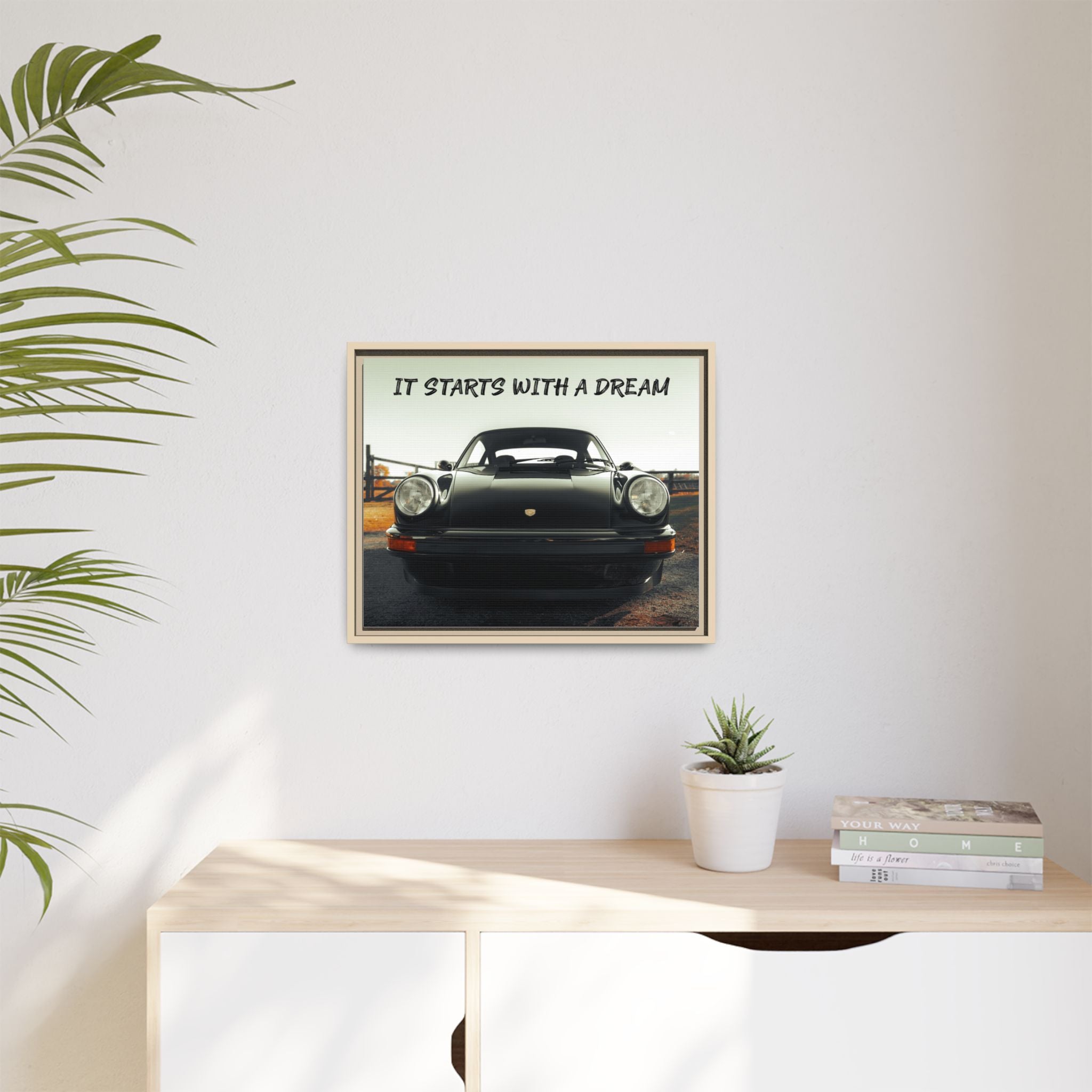 "It Starts With a Dream" Classic Car Framed Canvas