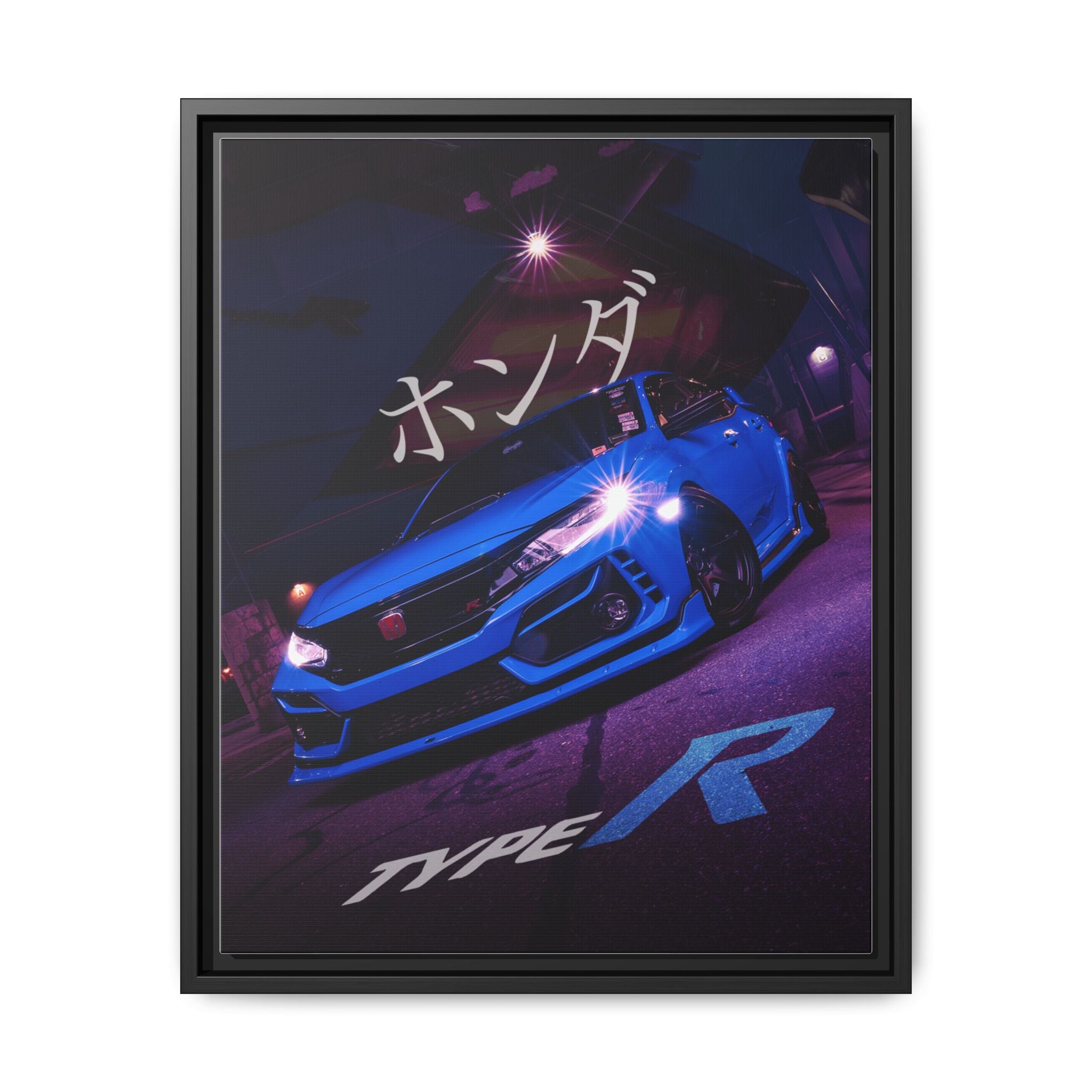 Blue Honda Civic Japanese Kanji Framed Canvas