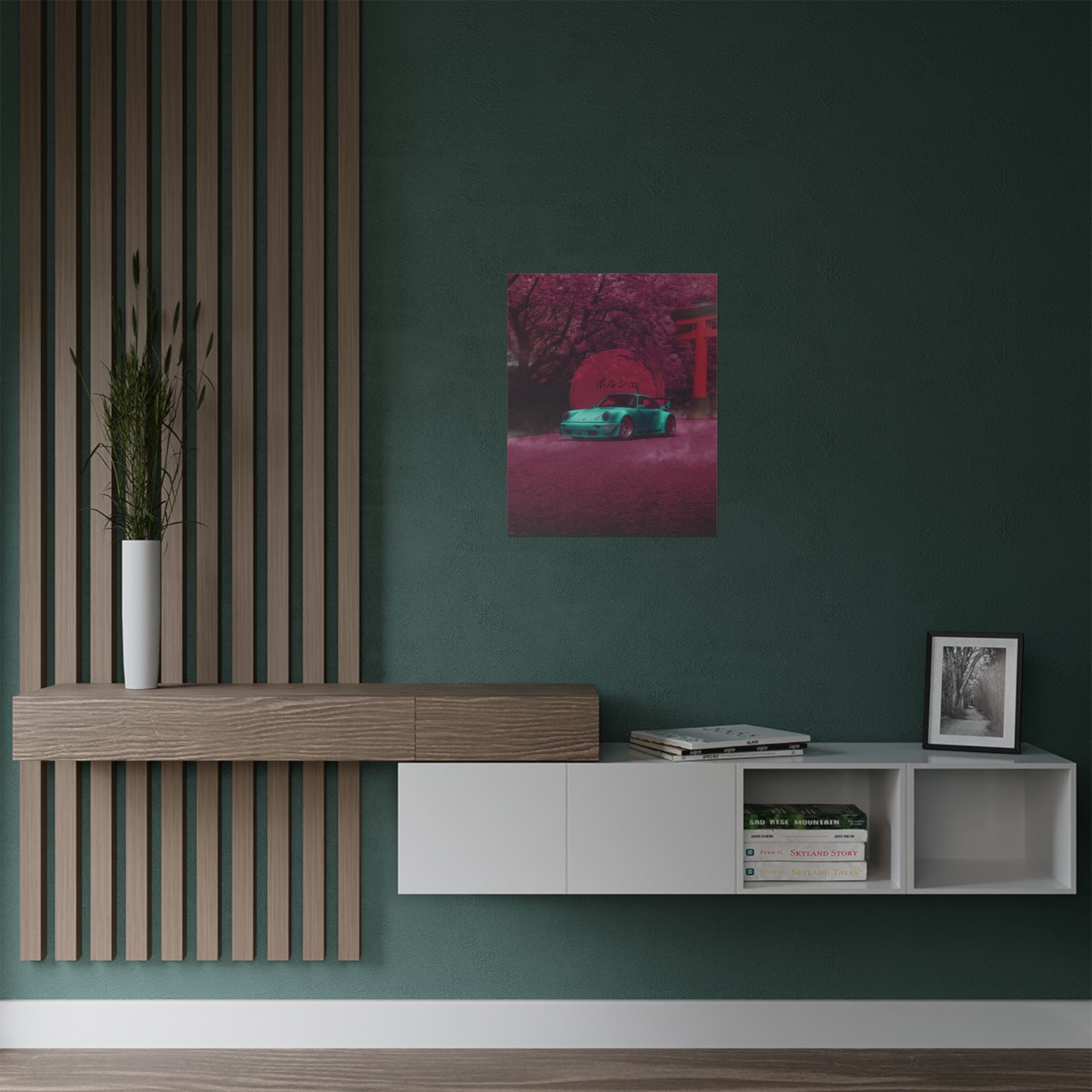 Teal Porsche in Sakura Dream Poster