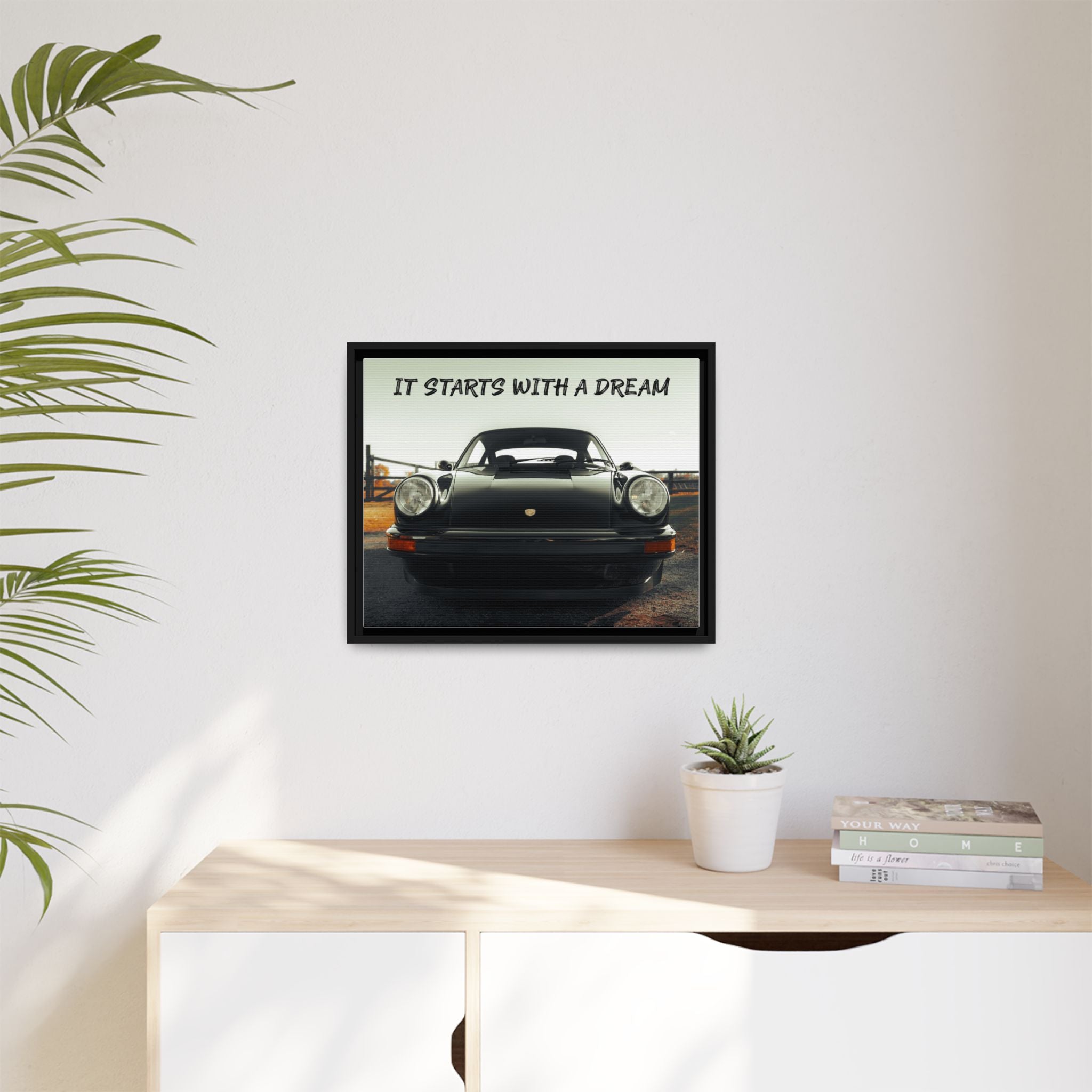 "It Starts With a Dream" Classic Car Framed Canvas