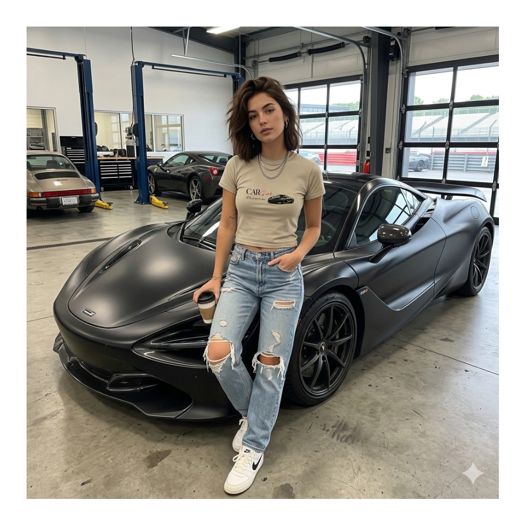 Women's Stone Washed Car Girl Shirt