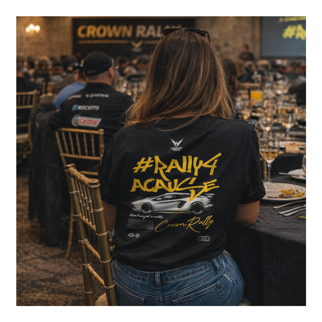 Crown Rally Graphic "#Rally4ACause" Car Print Shirt Dark