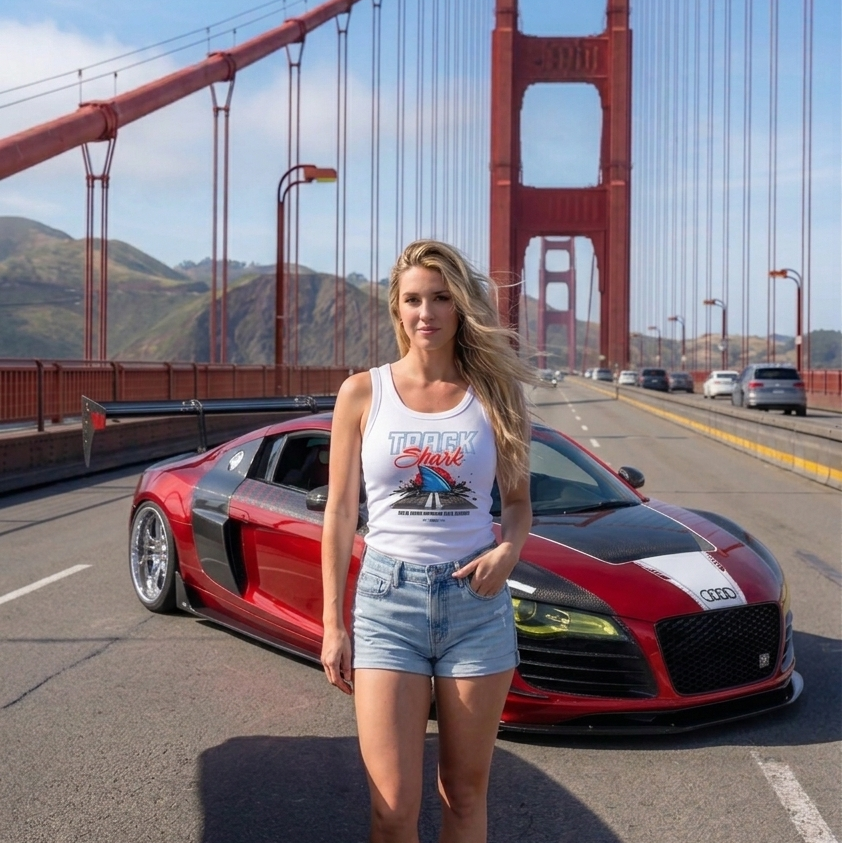 TRACKSHARK — Retro Racing Shark Tank Top - Women's
