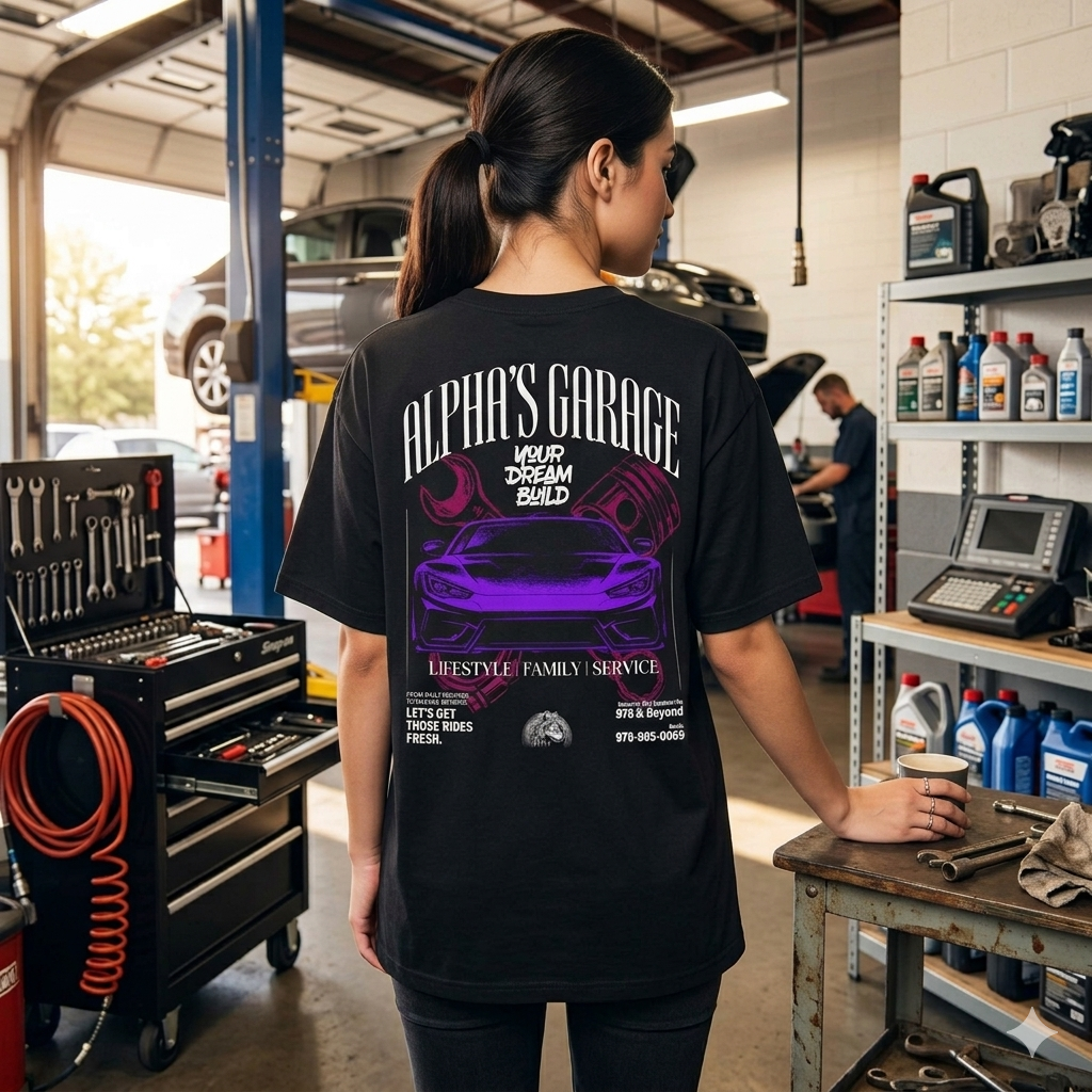 ALPHA'S GARAGE Vintage Car Pit Crew Shirt