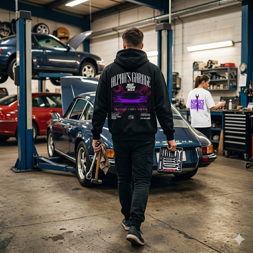 ALPHA'S GARAGE Vintage Car Pit Crew Hoodie