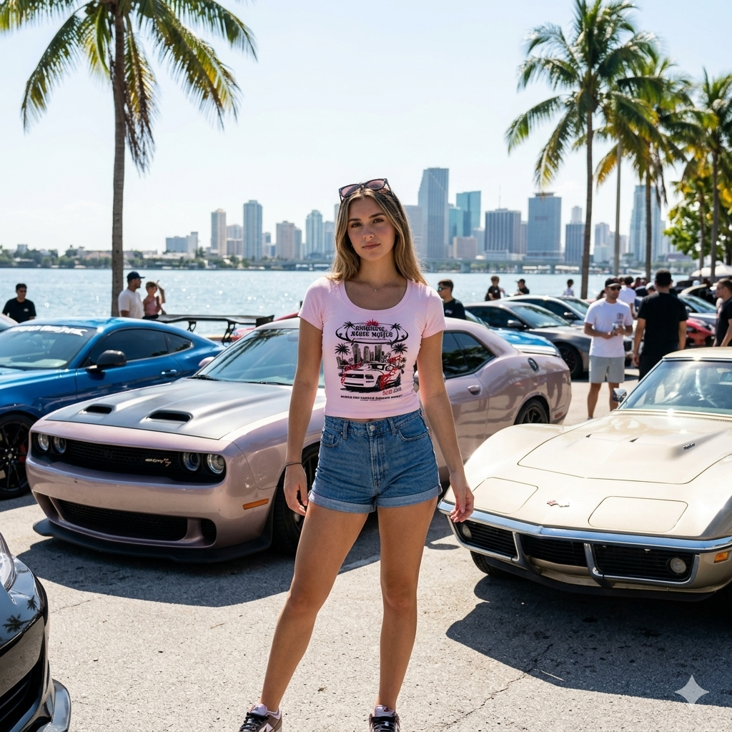 SUNSHINE STATE MAFIA Retro Palm Beach Muscle Car Graphic Scoop Neck Shirt - Women's