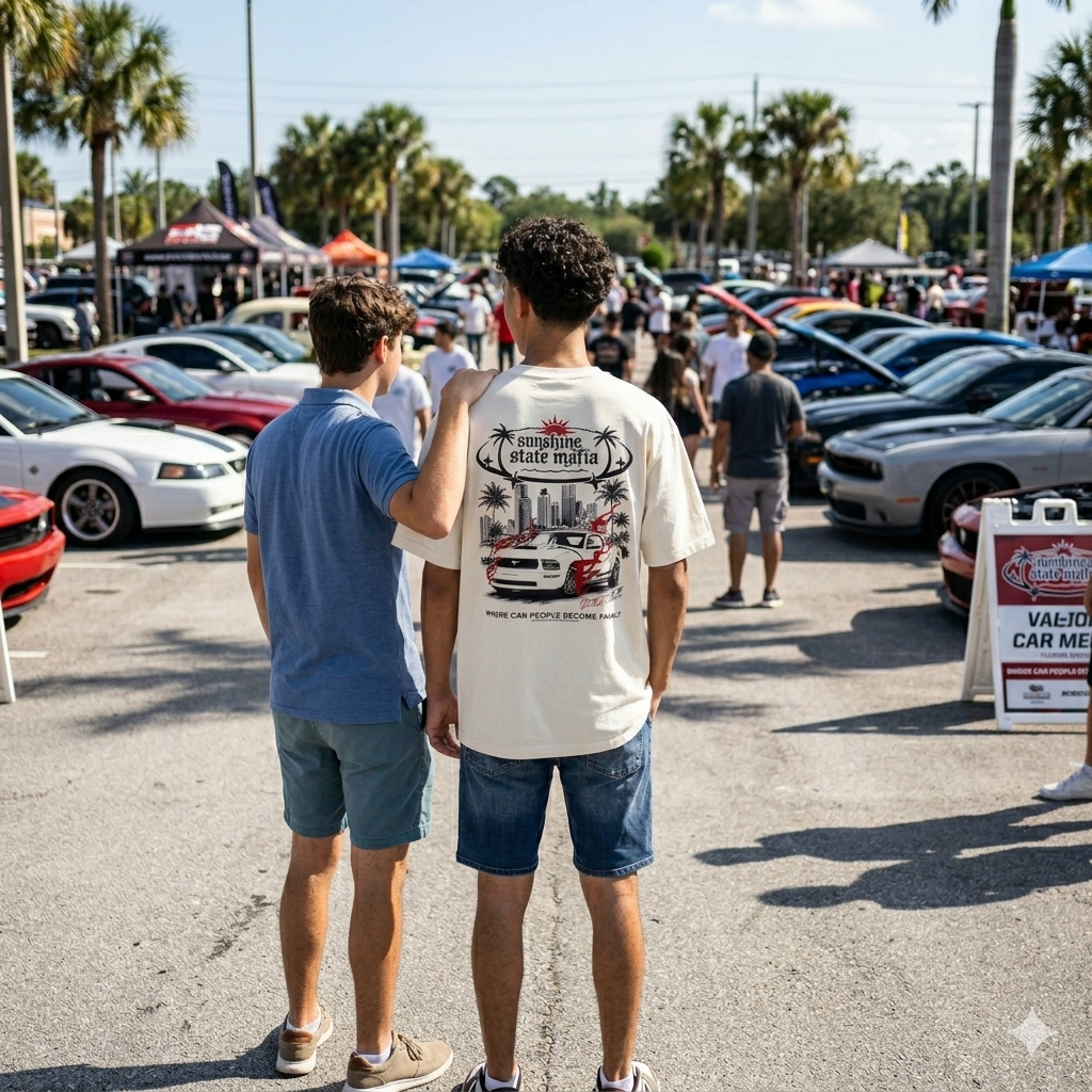 SUNSHINE STATE MAFIA Retro Palm Beach Muscle Car Graphic Shirt