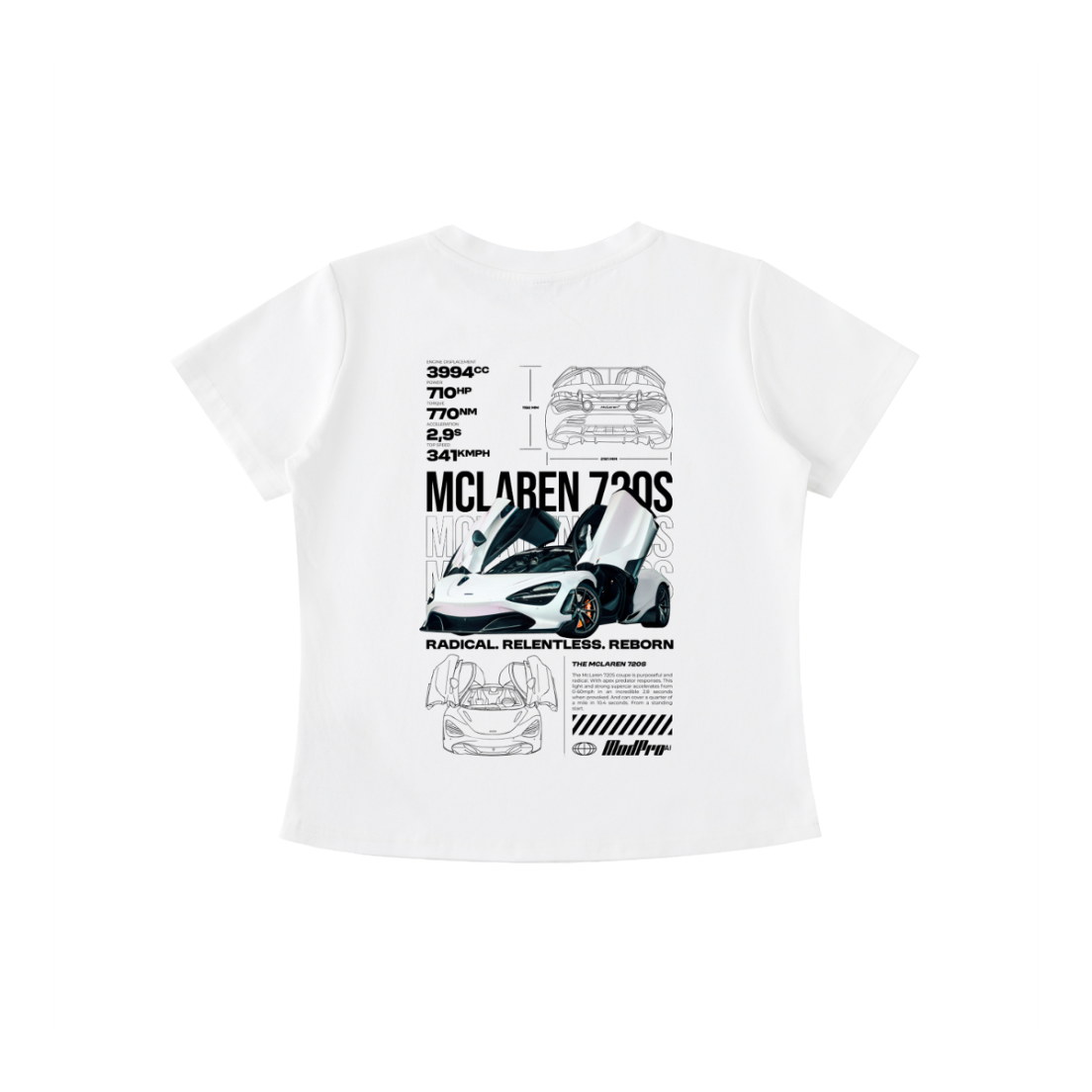 ModPro Stone Washed McLaren 720S Blueprint Tshirt - Women's