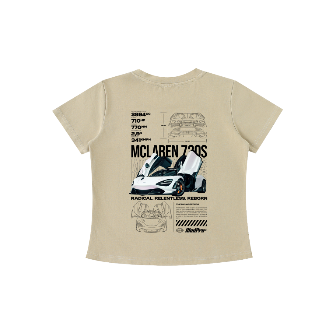 ModPro Stone Washed McLaren 720S Blueprint Tshirt - Women's