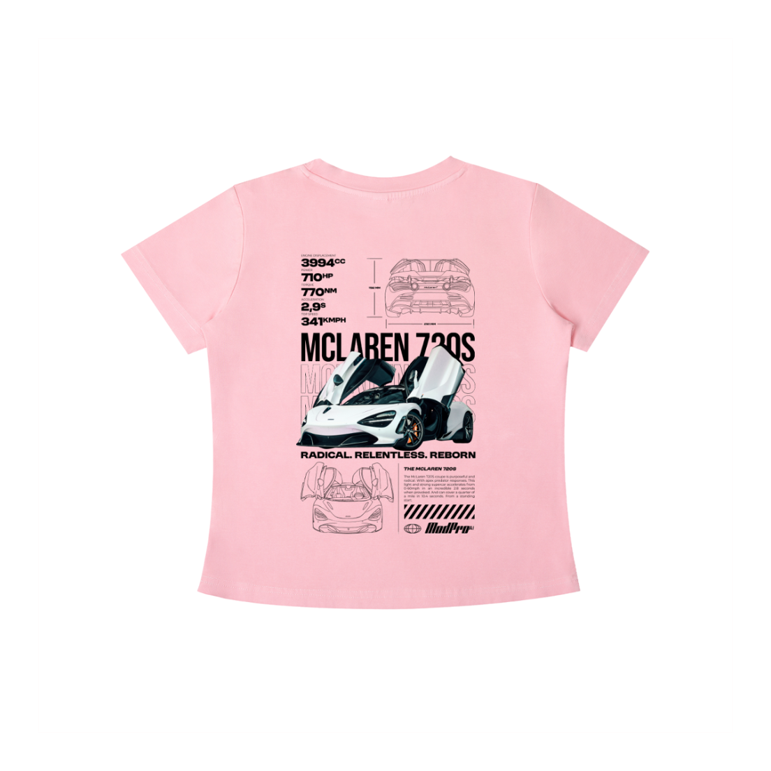 ModPro Stone Washed McLaren 720S Blueprint Tshirt - Women's