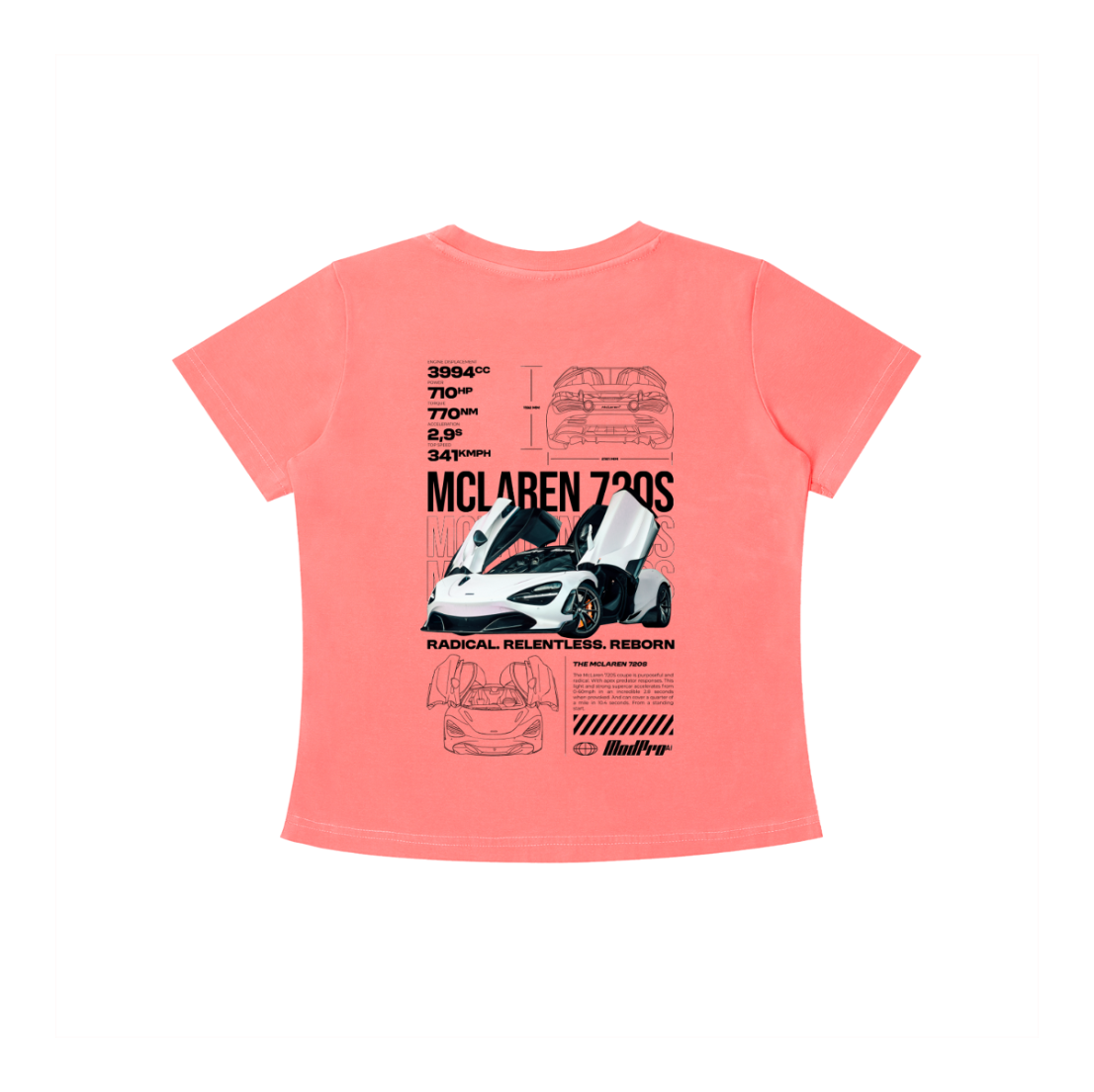 ModPro Stone Washed McLaren 720S Blueprint Tshirt - Women's